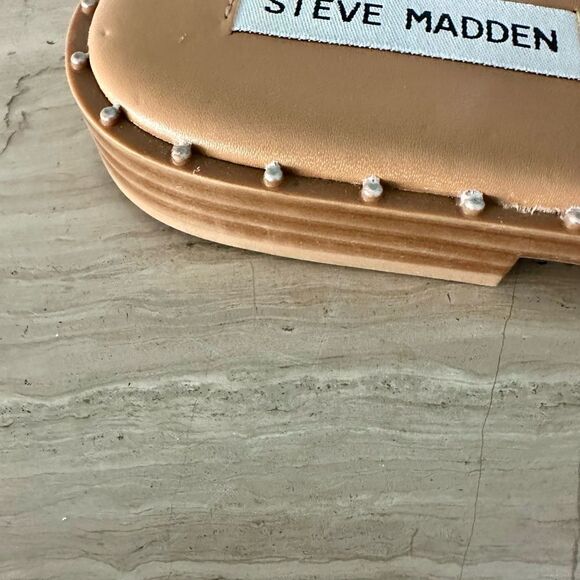 Steve Madden Tan and Silver Studded Slip On Sandals. - Picture 6 of 7